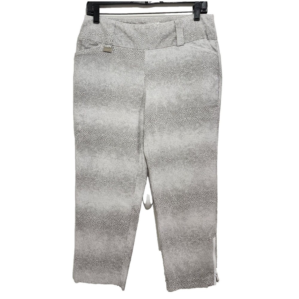 Lisette L Sport Denim Capri Zipper Hem Gray White Snake Print Stretch Womens 8